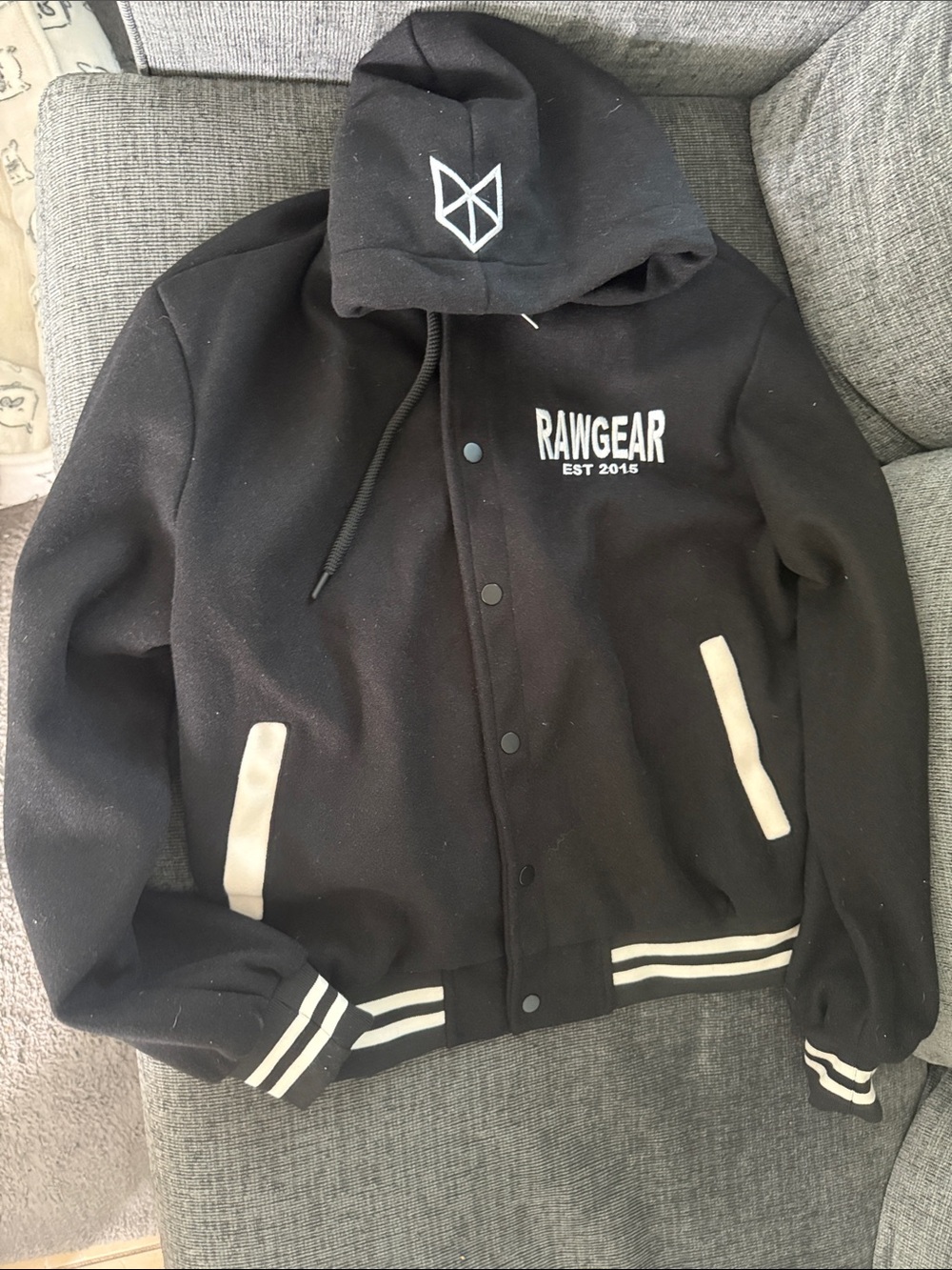 Men's Black Hooded letterman Varsity Jacket